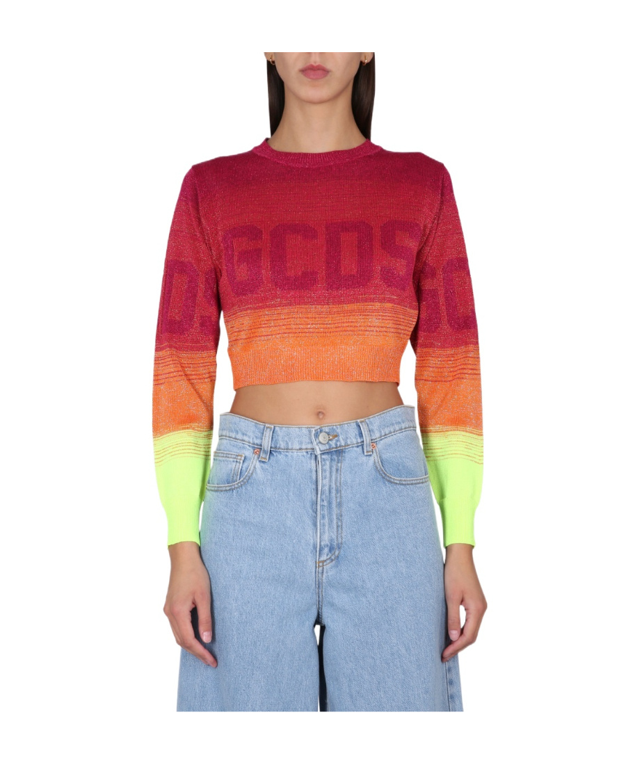 Gcds Logo-print Ombré Cropped Jumper In Multicolor