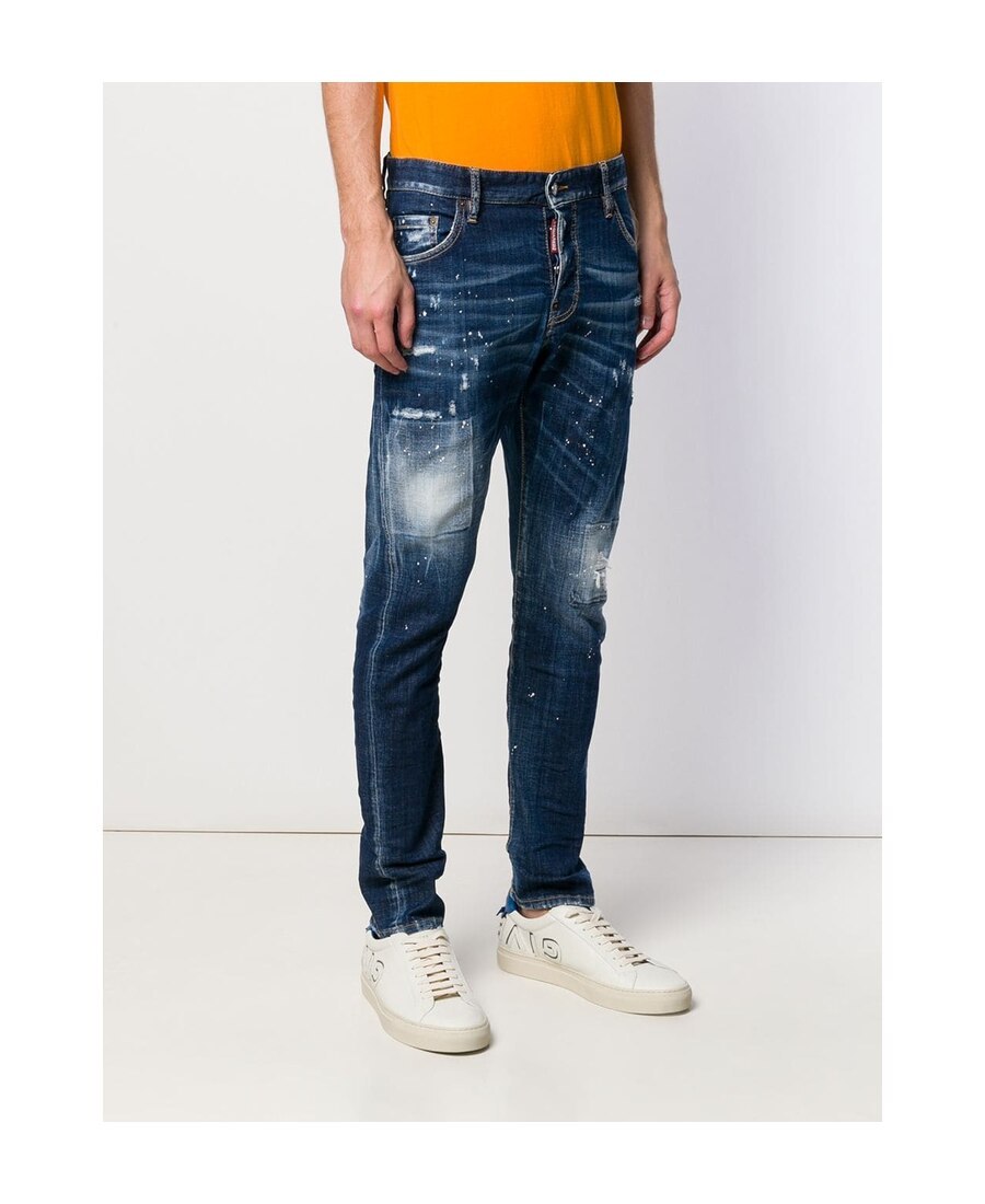 Dsquared2 Faded Skater Jeans With Bleach Patches In Blue