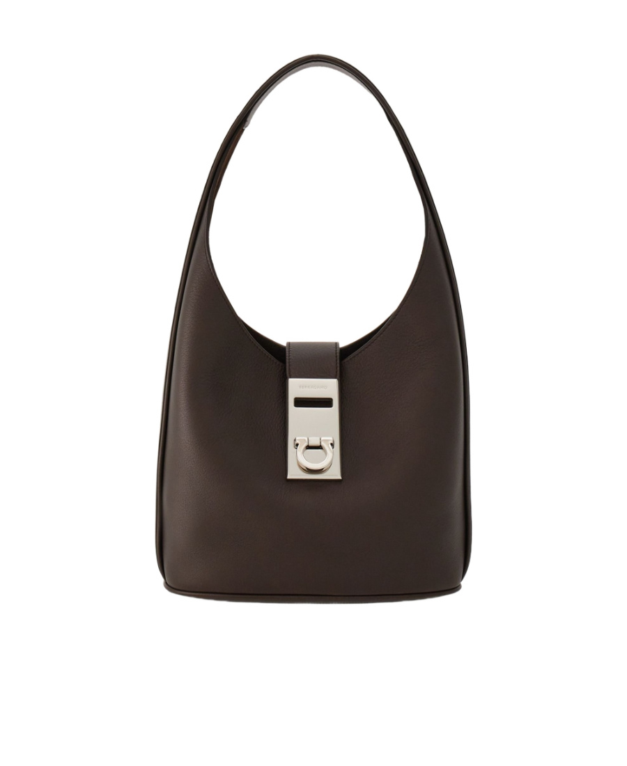 Shop Ferragamo Salvatore Logo Engraved Shoulder Bag In Black