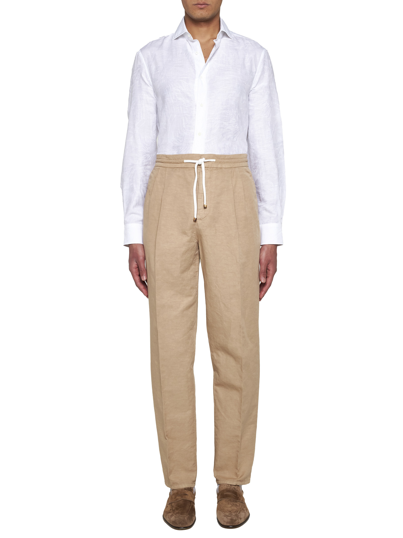 Brunello Cucinelli Long-sleeve Cotton-blend Shirt In White