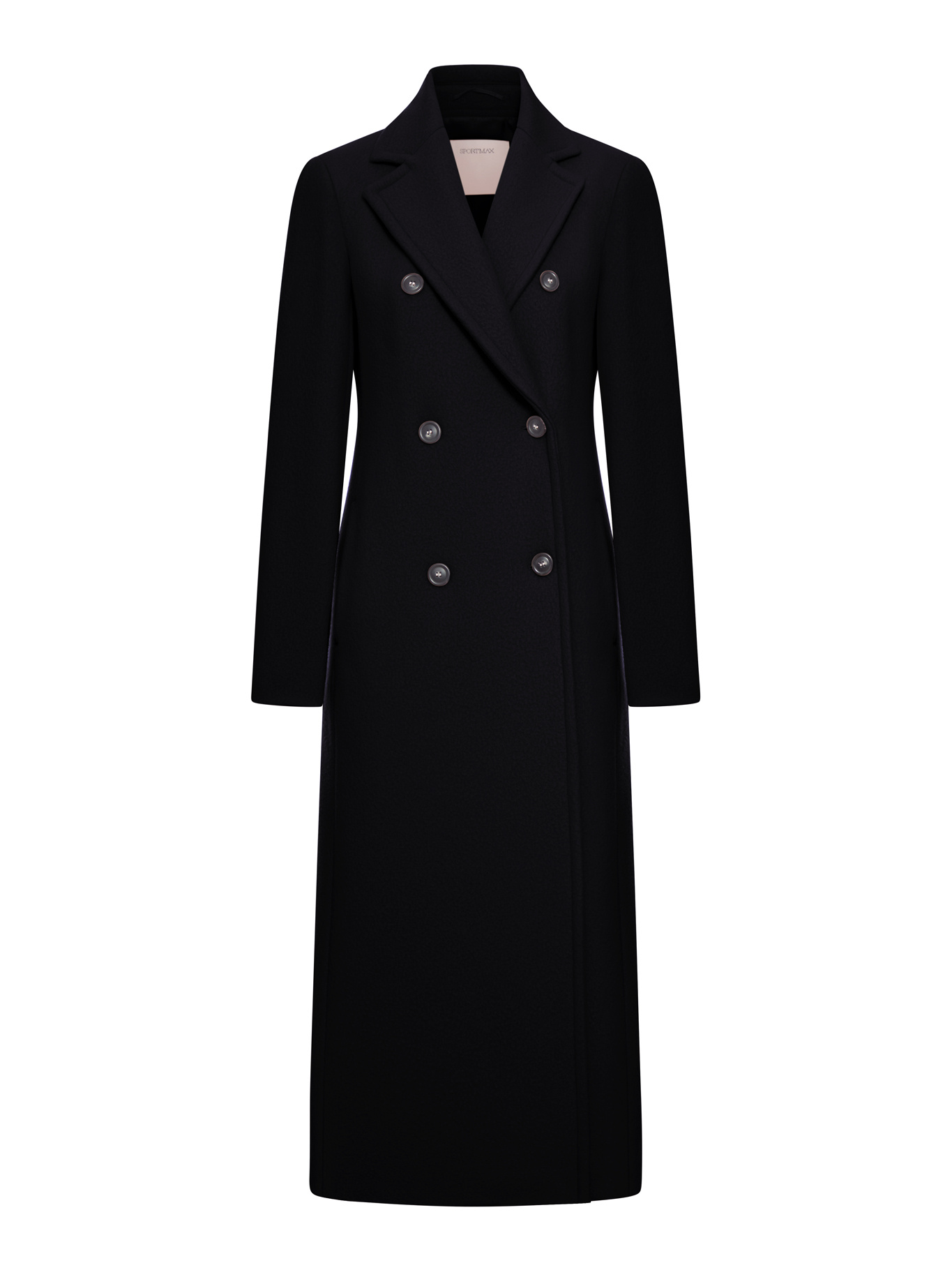 Sportmax Long Double-breasted Wool Coat Featuring Belt In Black