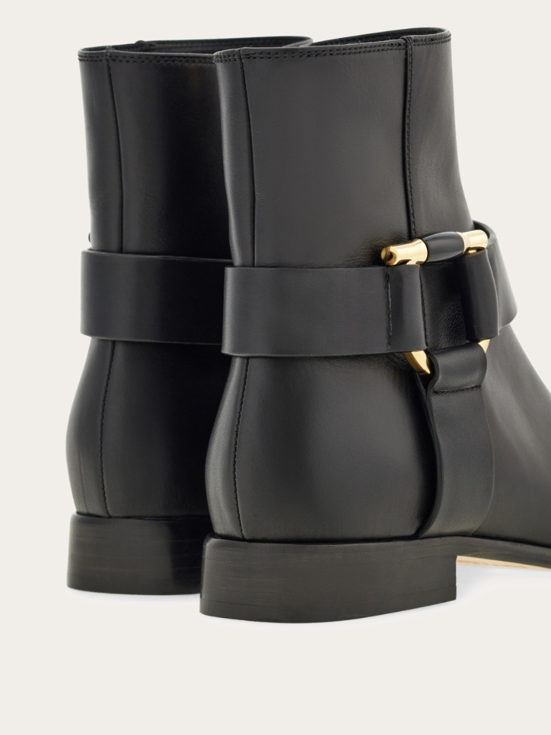 Ferragamo Gancini Ornament Ankle Boot In Black