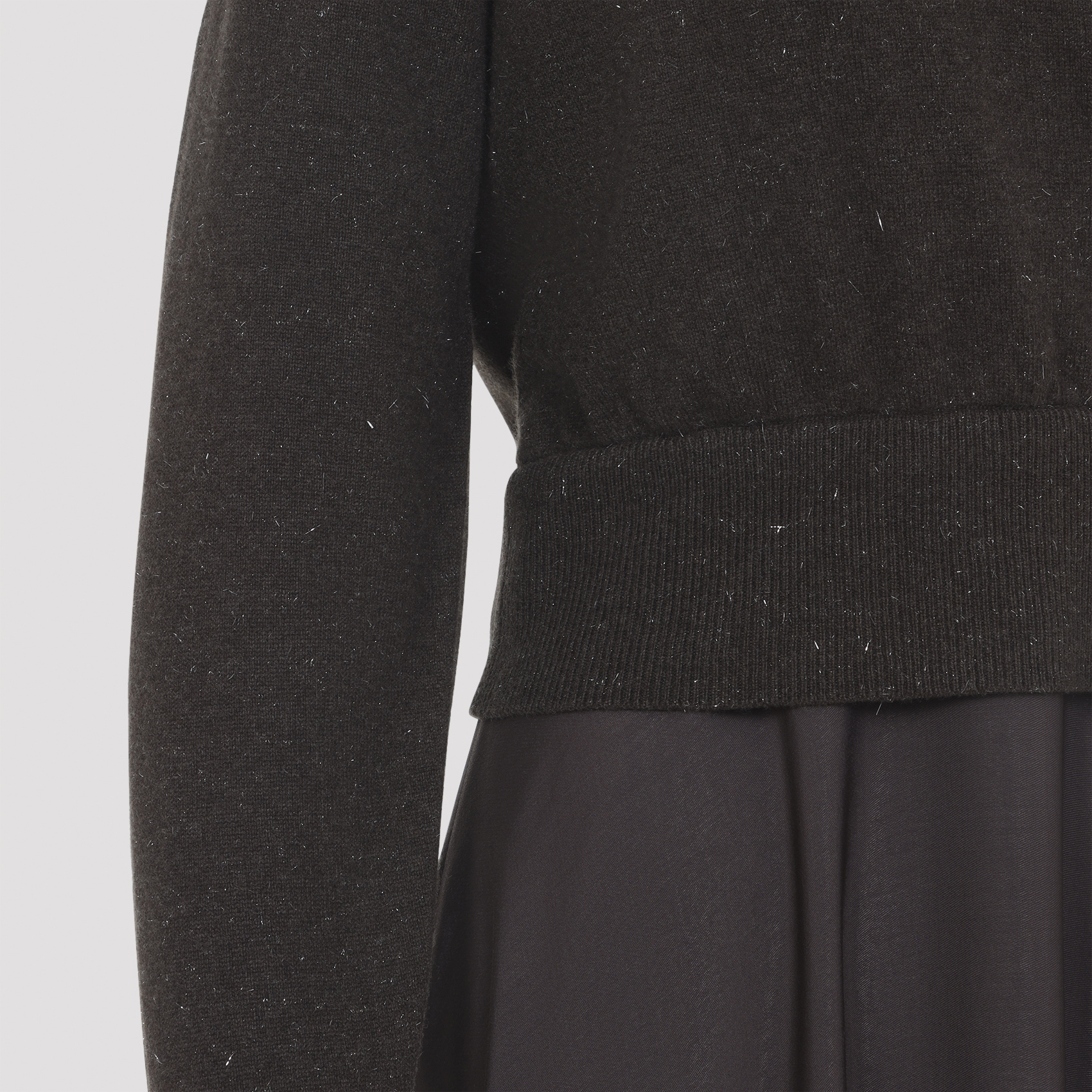 Peserico Ebony Brown Two-fabric Midi Dress With Pointed Collar In Black