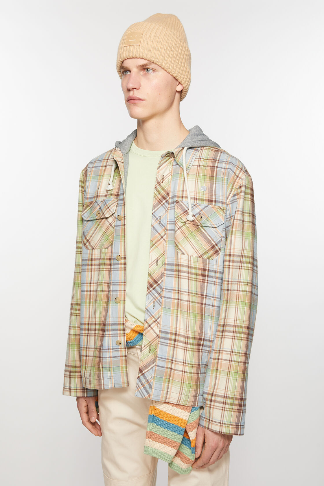 Acne Studios Checked Cotton Canvas Overshirt In Nude
