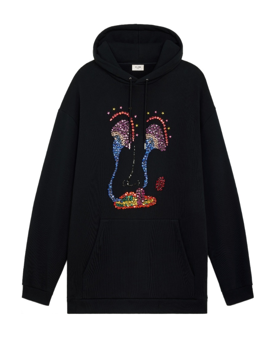 Celine Artist Embroidered Velvet Hoodie In Black | ModeSens