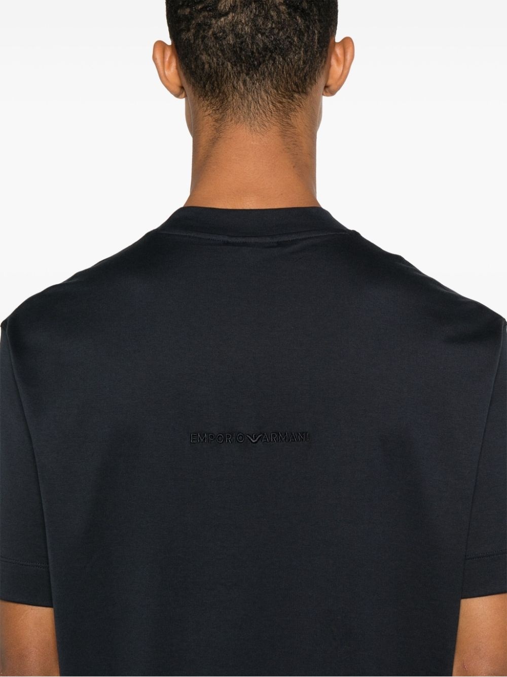 Emporio Armani Logo-embroidered Cotton Blend T-shirt In Black