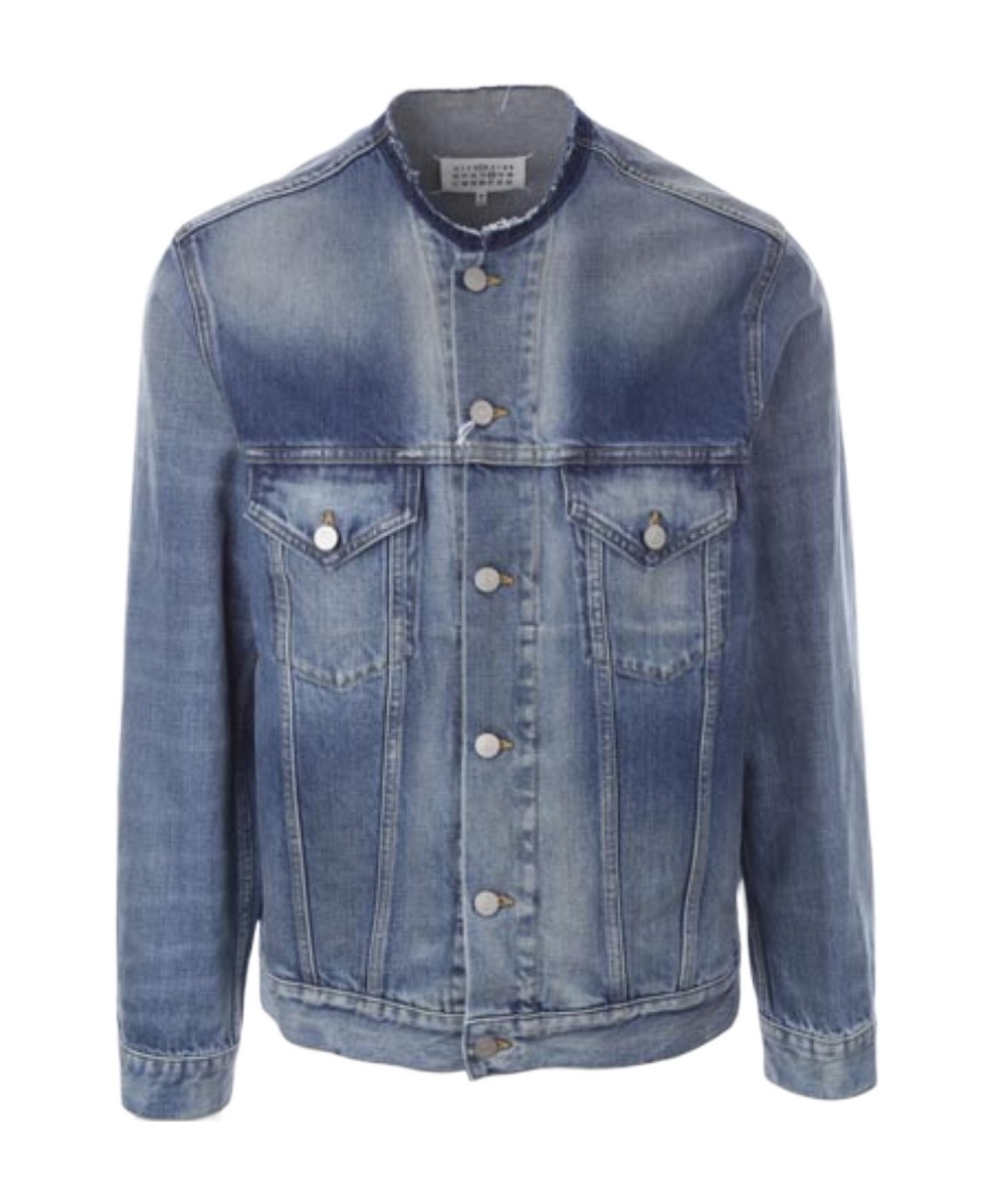 Maison Margiela Round-neck Detail Denim Jacket In Gray