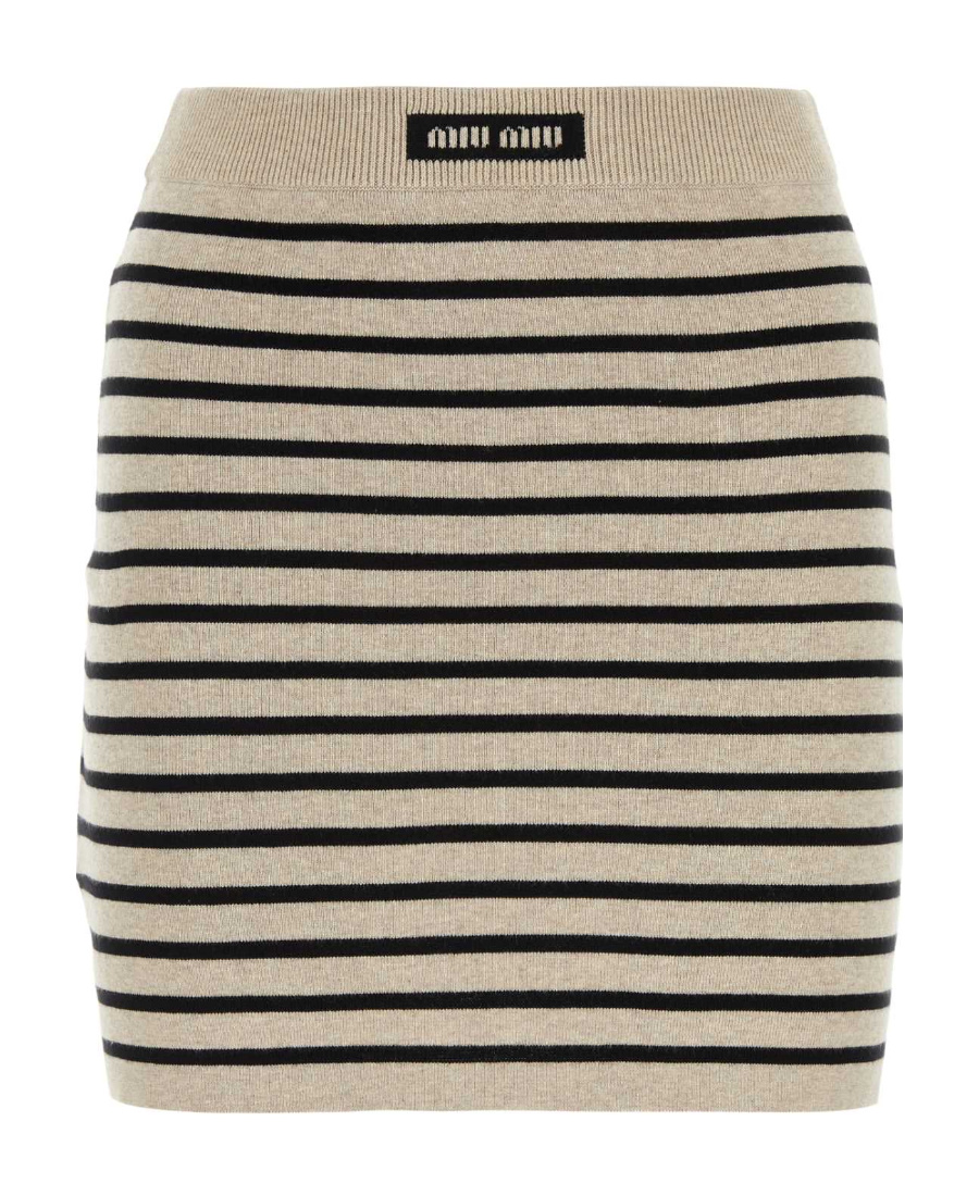 MIU MIU MIU MIU STRIPED KNITTED MINI SKIRT