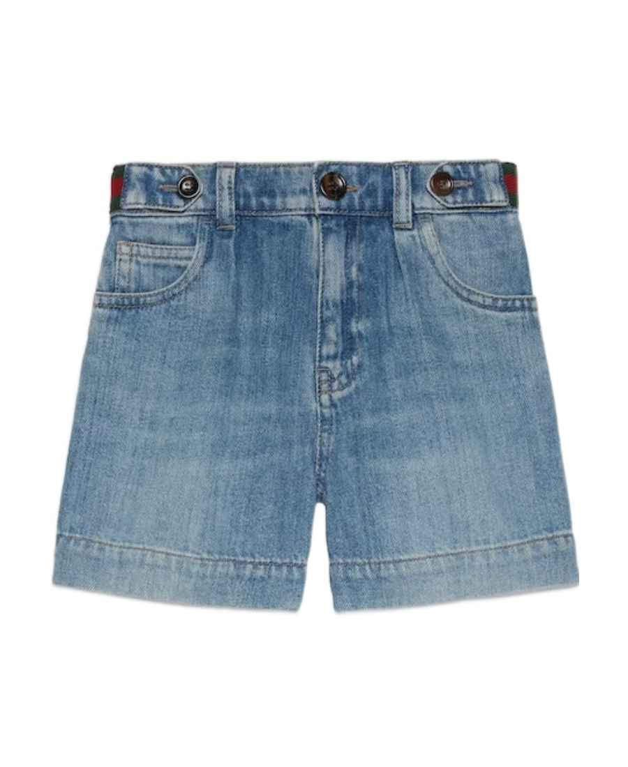 Gucci Web-stripe Denim Bermuda Shorts In Blue
