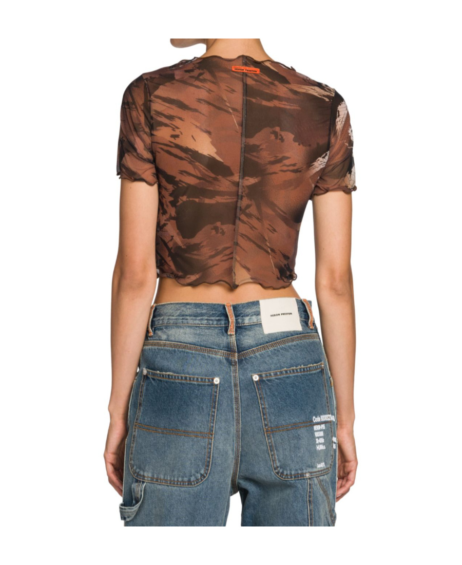 Heron Preston Camo Mesh Cropped T-shirt In Brown