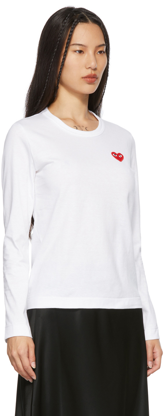 Comme Des Garçons Play White Heart Patch Long Sleeve T-shirt In White