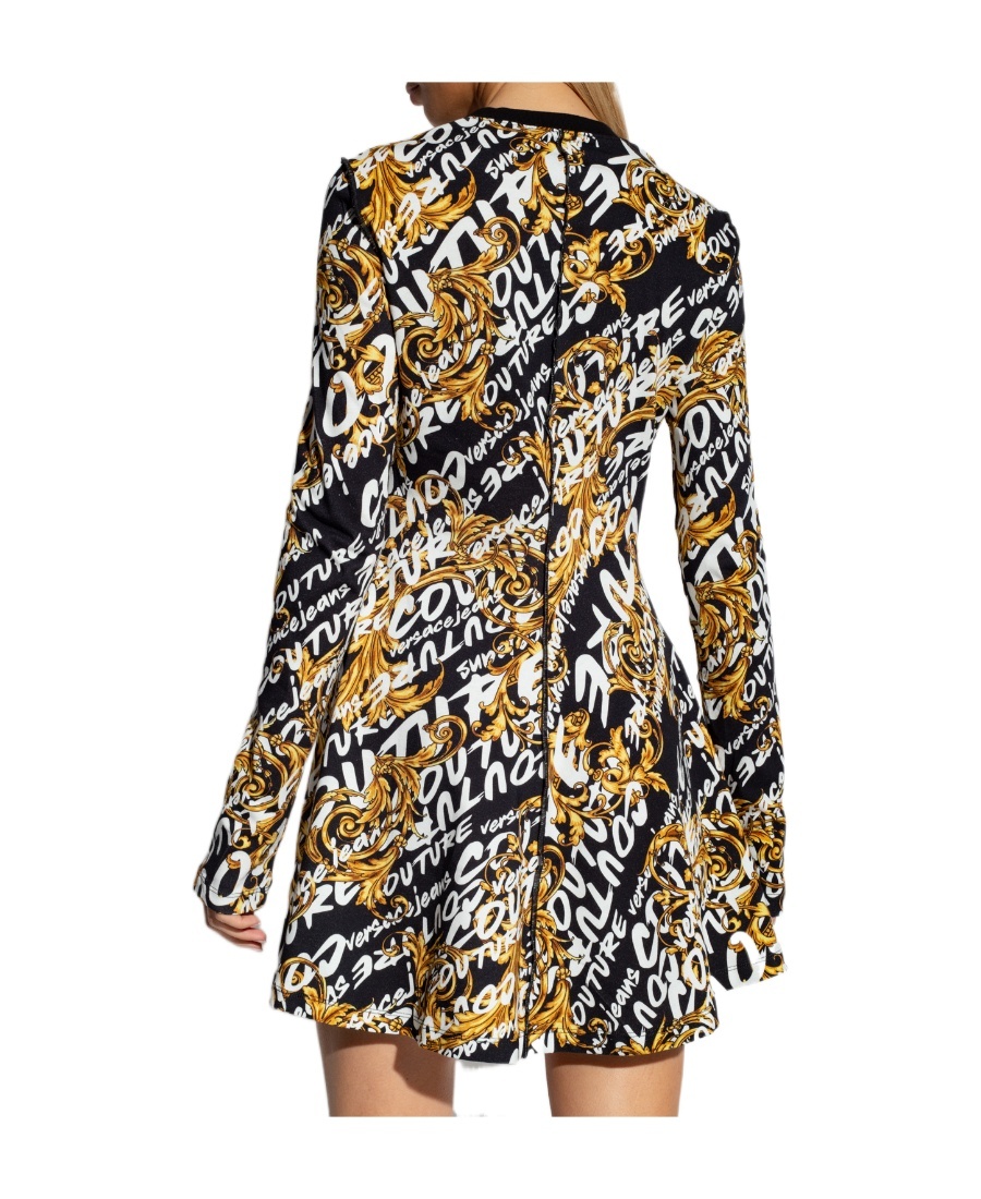 Versace Jeans Brushed Logo-print Mini Dress In Black