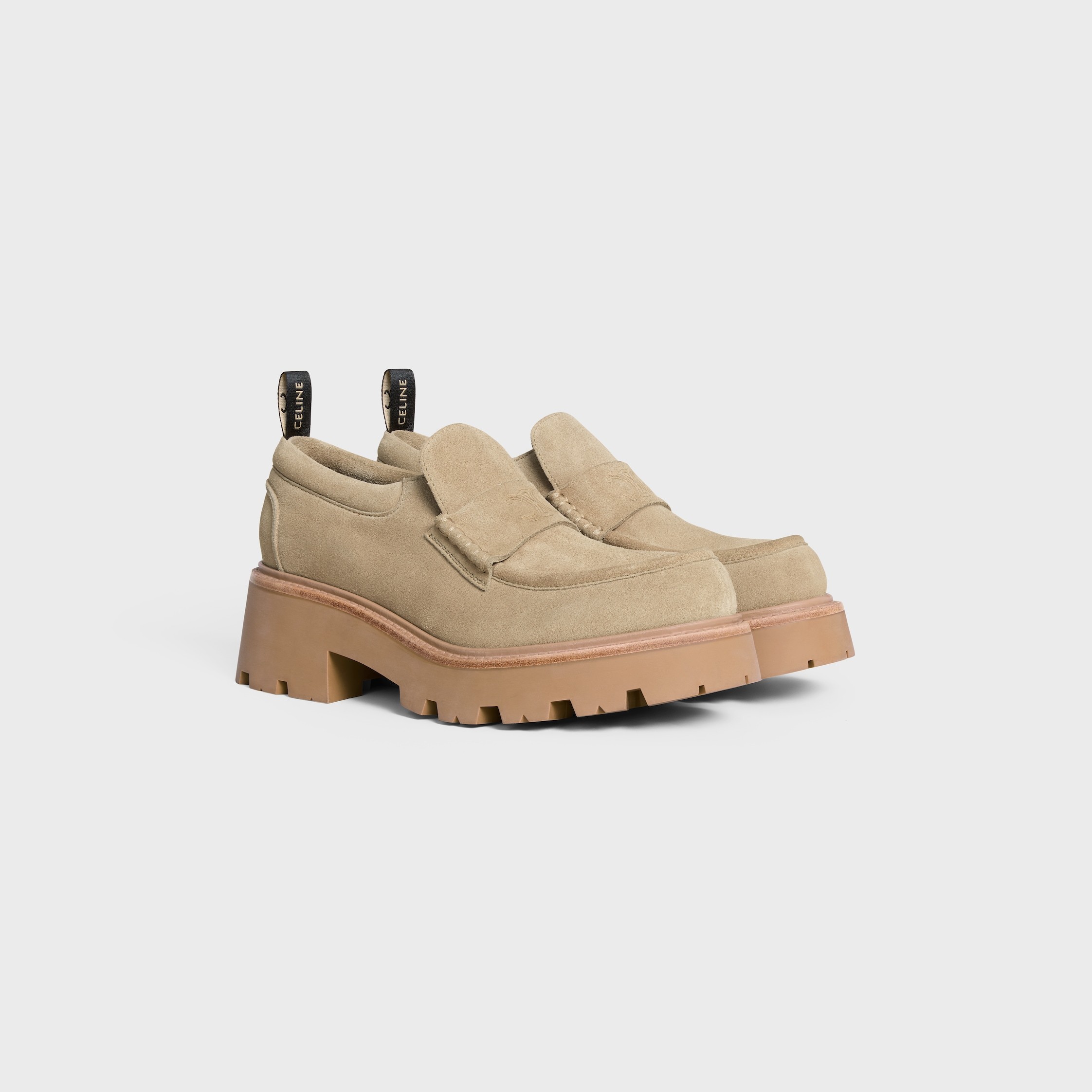 Celine Triomphe Loafers In Suede Calfskin In Brown