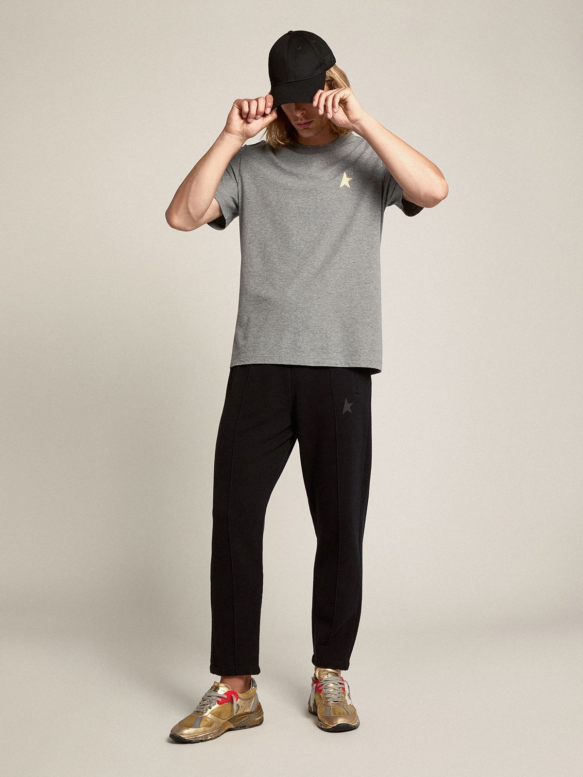 Golden Goose Black Doro Star Collection Jogging Pants With Tone-on-tone Star On The Front In Black