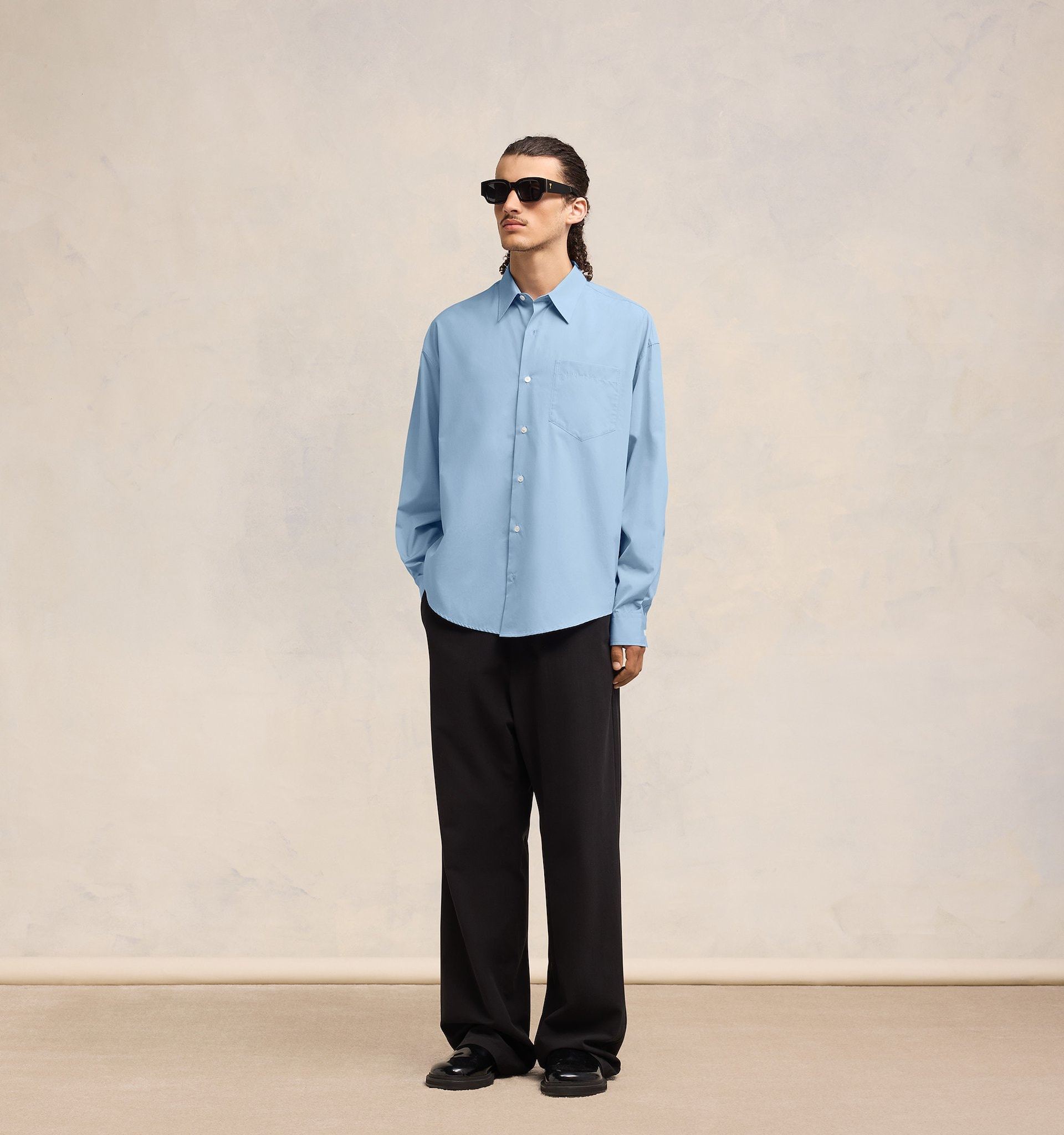 Ami Alexandre Mattiussi Ami Paris Ami De Coeur Logo Embroidered Long-sleeved Shirt In Blue