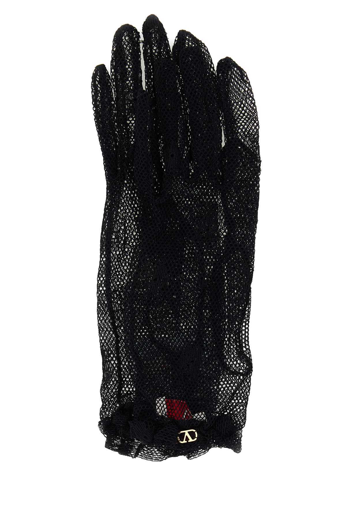 Valentino Mesh Gloves Bow Accent In Black