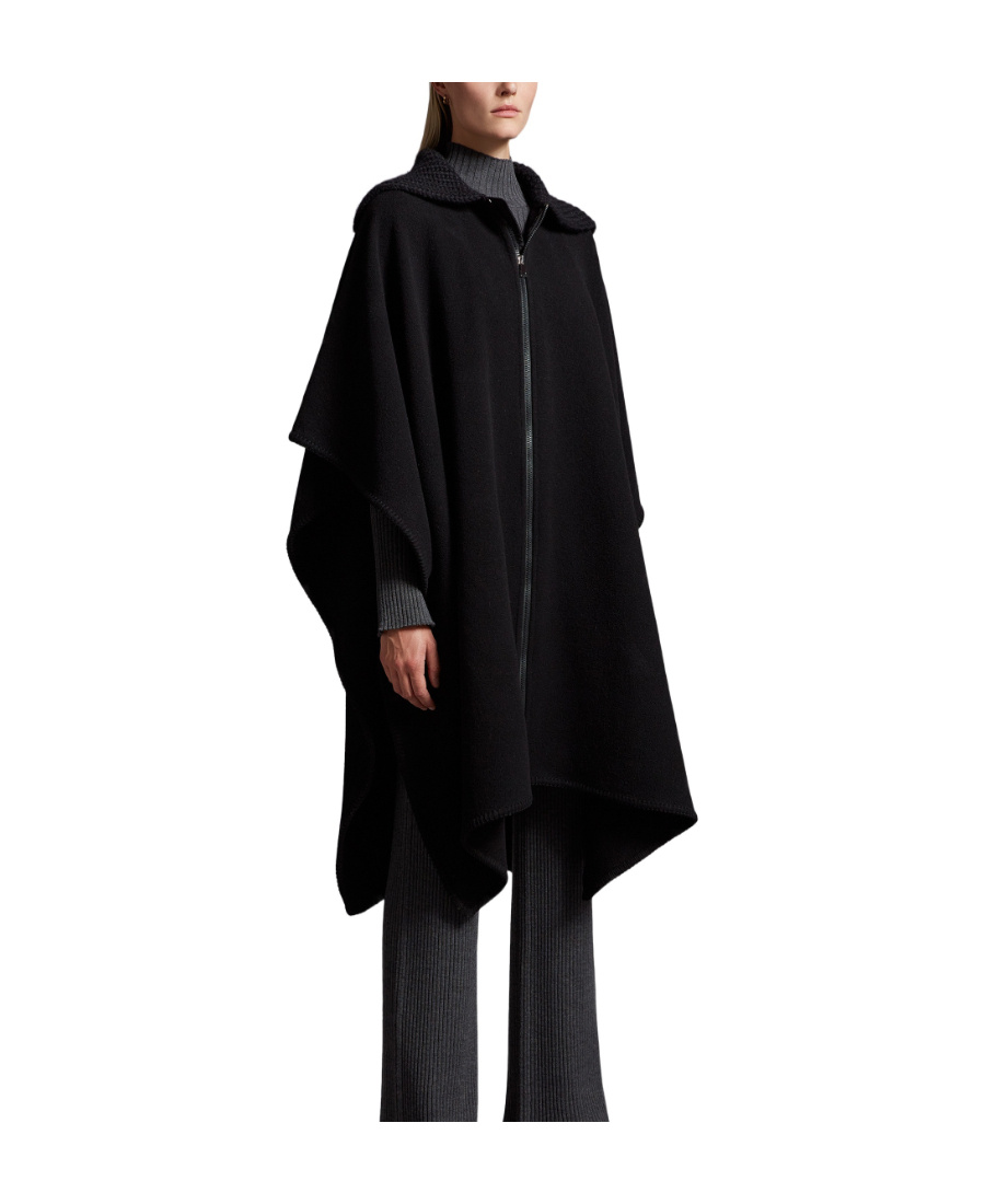 Moncler Logo-patch Wool Cape In Black