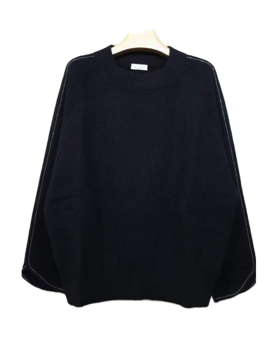 Shop Brunello Cucinelli Round Neck Long-sleeved Sweater In Black