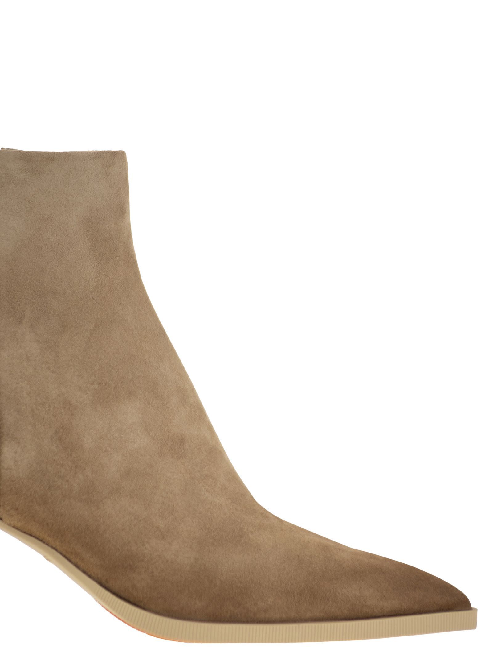 Santoni Mid-heel Suede Ankle Boots In Brown