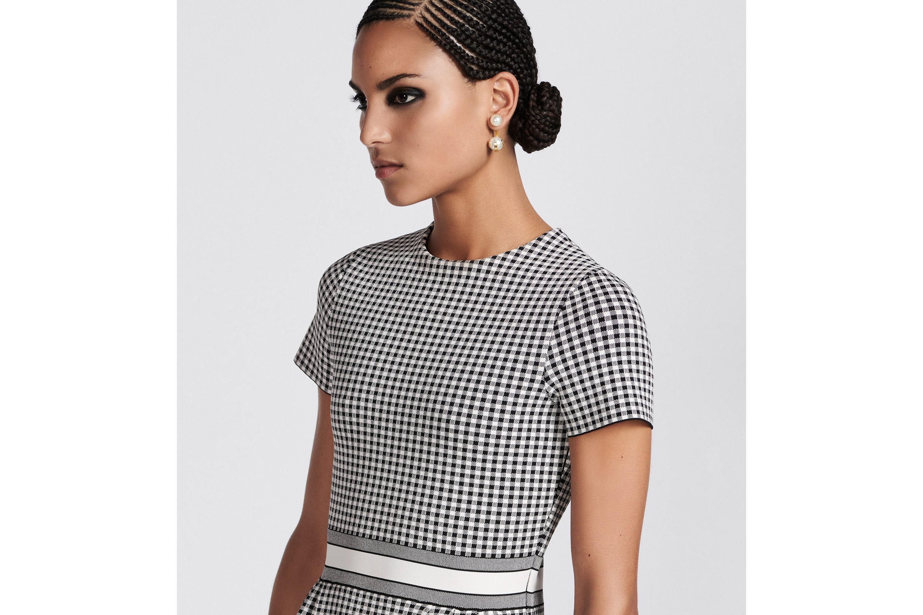 Dior Plaid Short-sleeved Dress In Gray