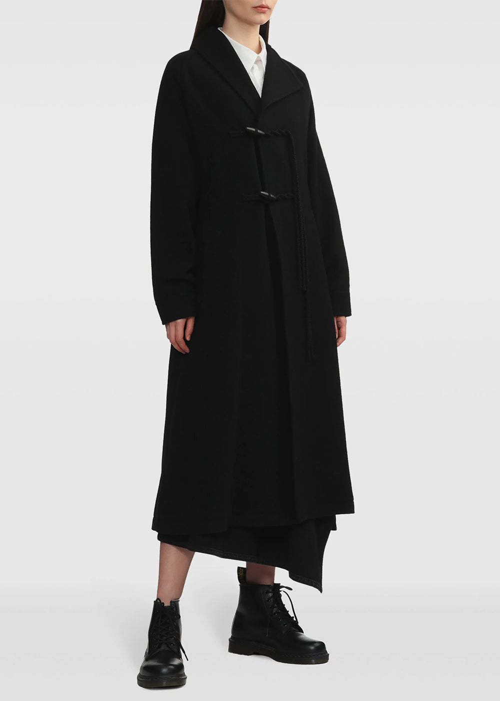 Y's Long Button Coat In Black