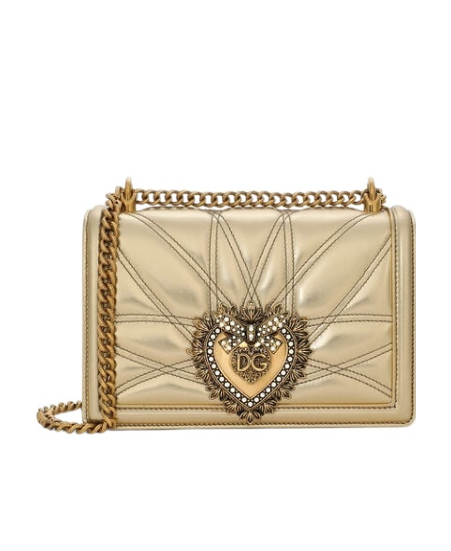Dolce & Gabbana Leather Shoulder Bag With Frontal Jewel Detail In Nude
