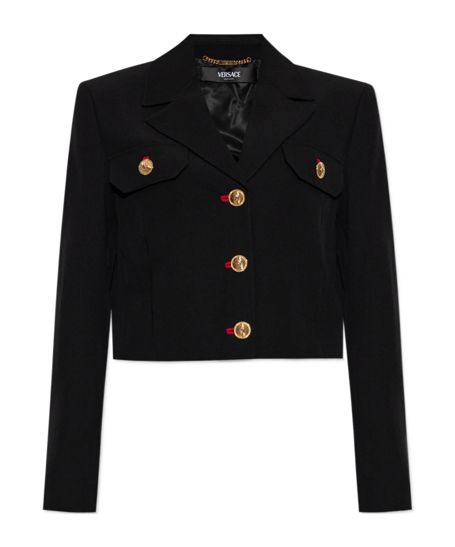 Versace Single-breasted Stretch Crepe Crop Informal Jacket In Black