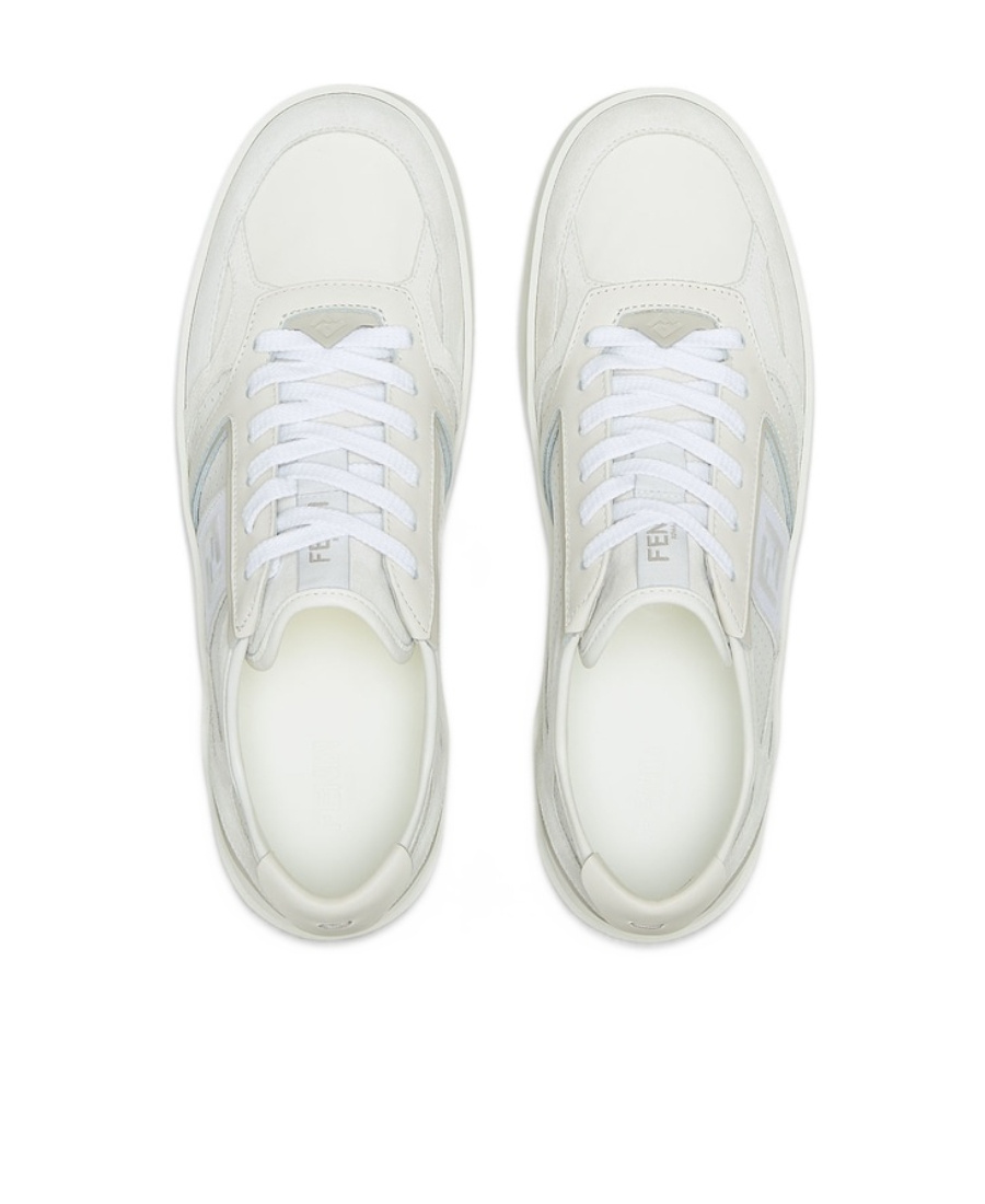 Fendi Man White Leather And Suede Step Sneakers In White