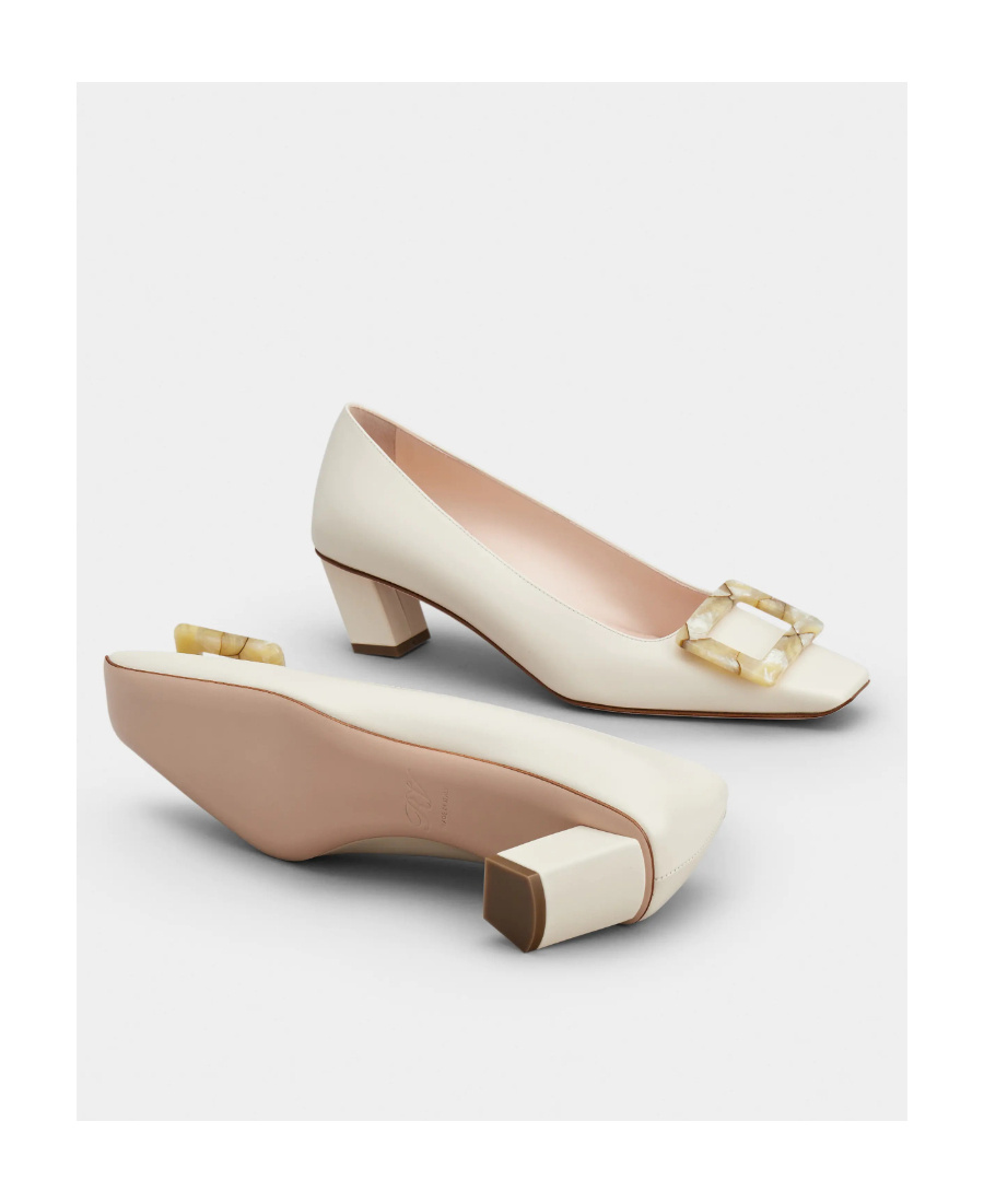 Roger Vivier Belle Vivier 45 Mother-of-pearl Buckle Pumps In Leather In White