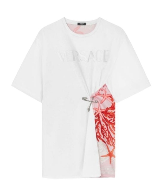 Versace Safety Pin Barocco Sea Printed T-shirt In White