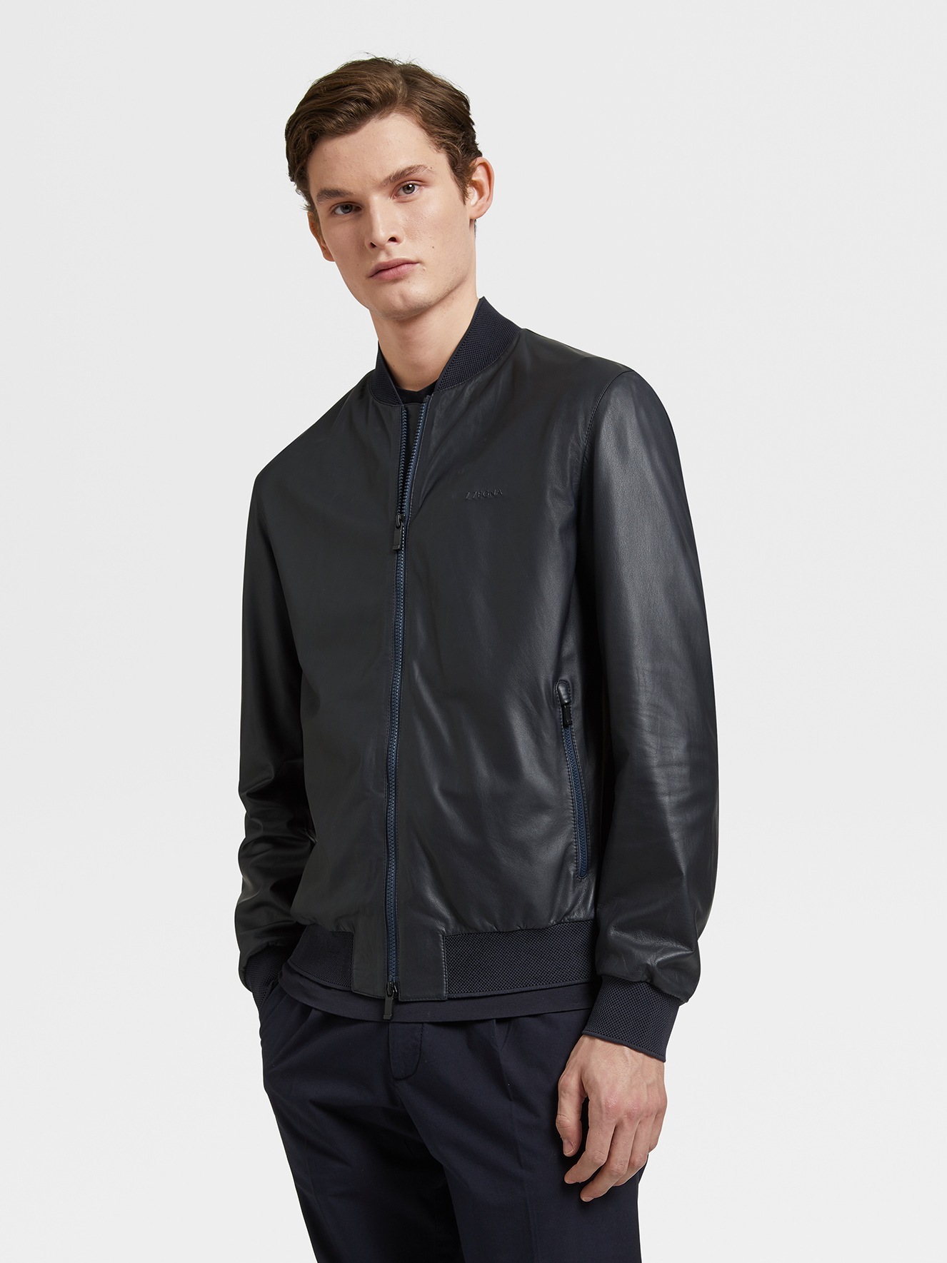 Shop Zegna Zipper Logo Casual Jacket In Black
