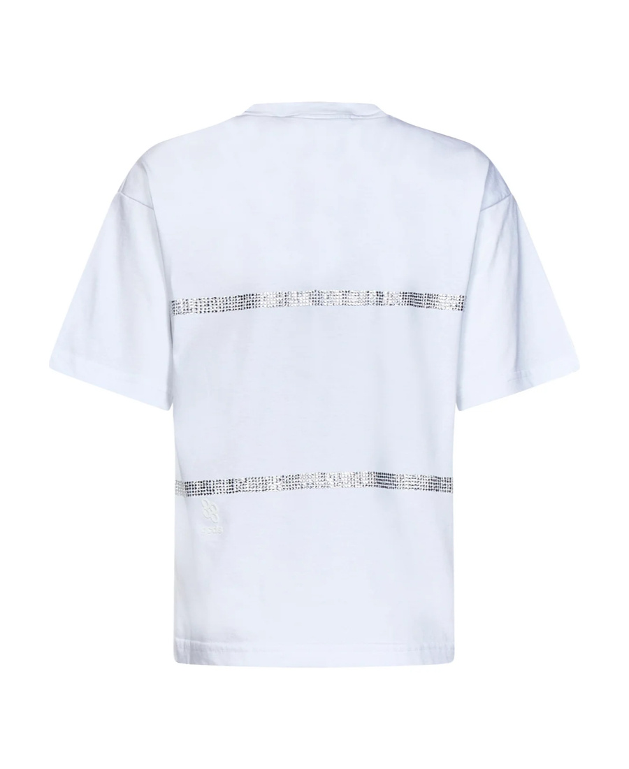 Gcds Striped T-shirt With Rhinestones In White