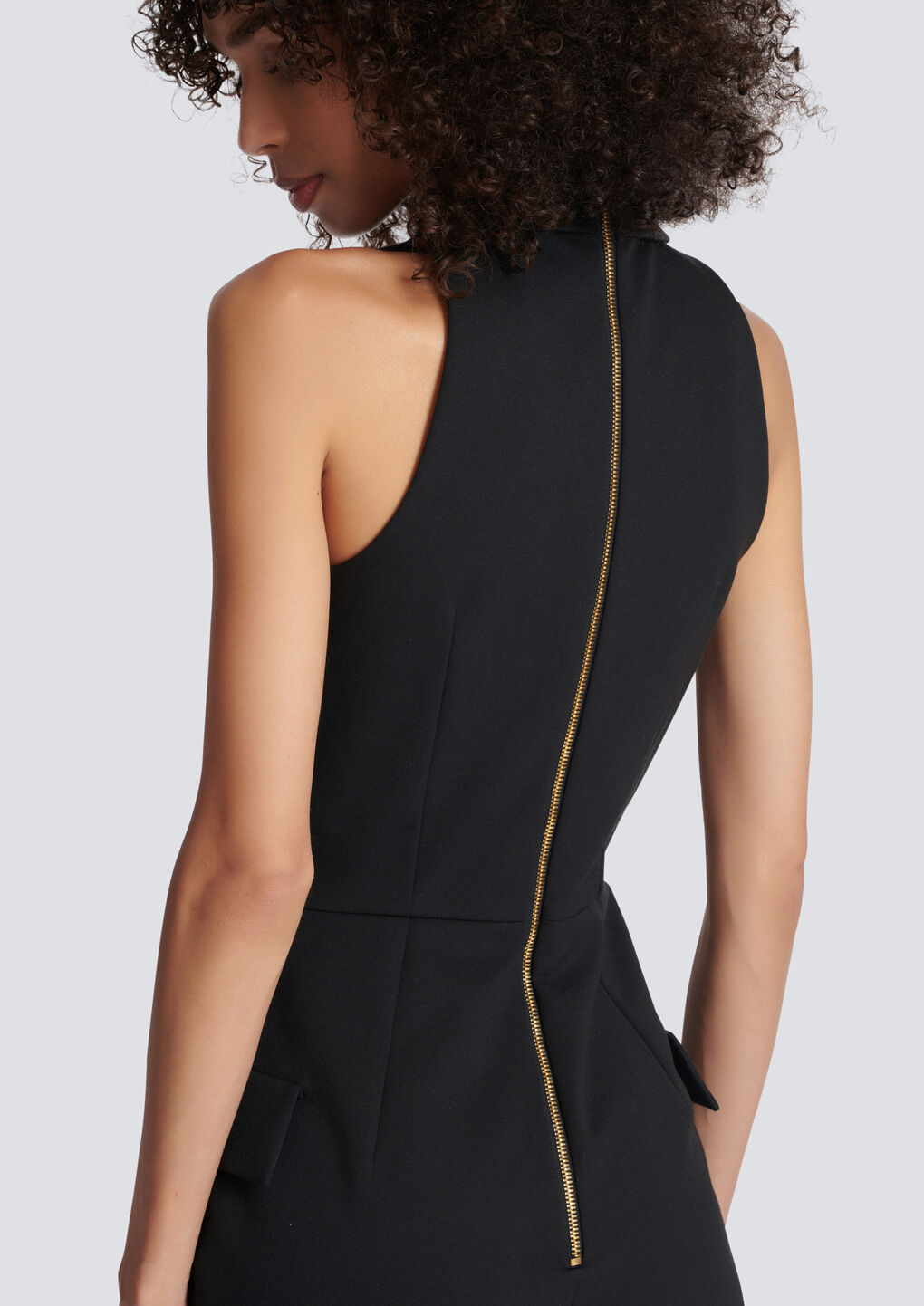 Balmain Button-embellished Stretch Cotton-blend Playsuit In Black