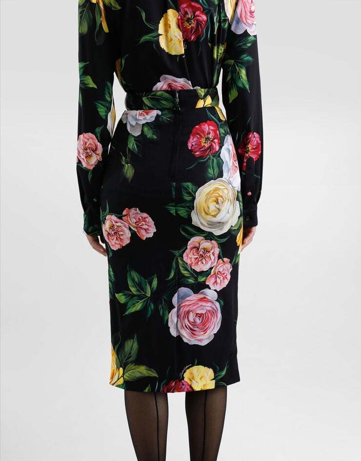 Dolce & Gabbana Multicolor Shirt With Oversize Pointed Collar And All-over Floral Motif In Silk Stretch Woman In Black