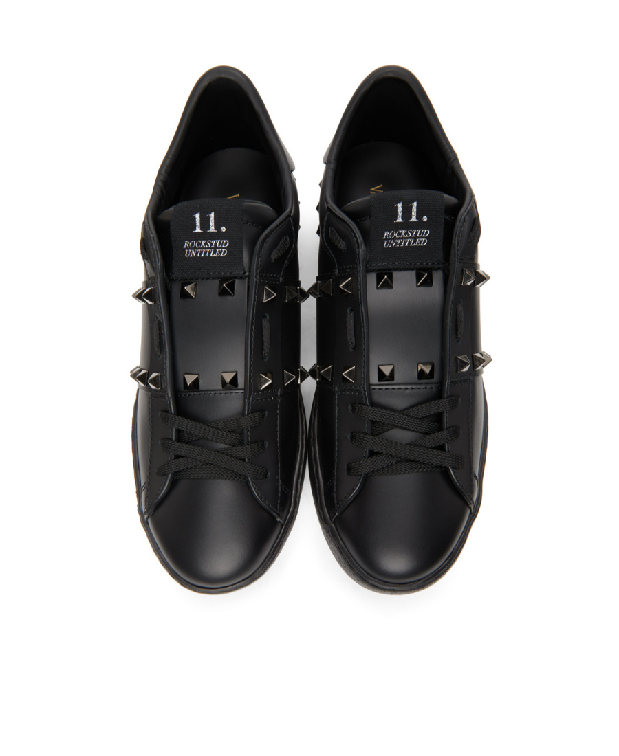 Valentino Rockstud Untitled Studded Leather Sneakers In Black