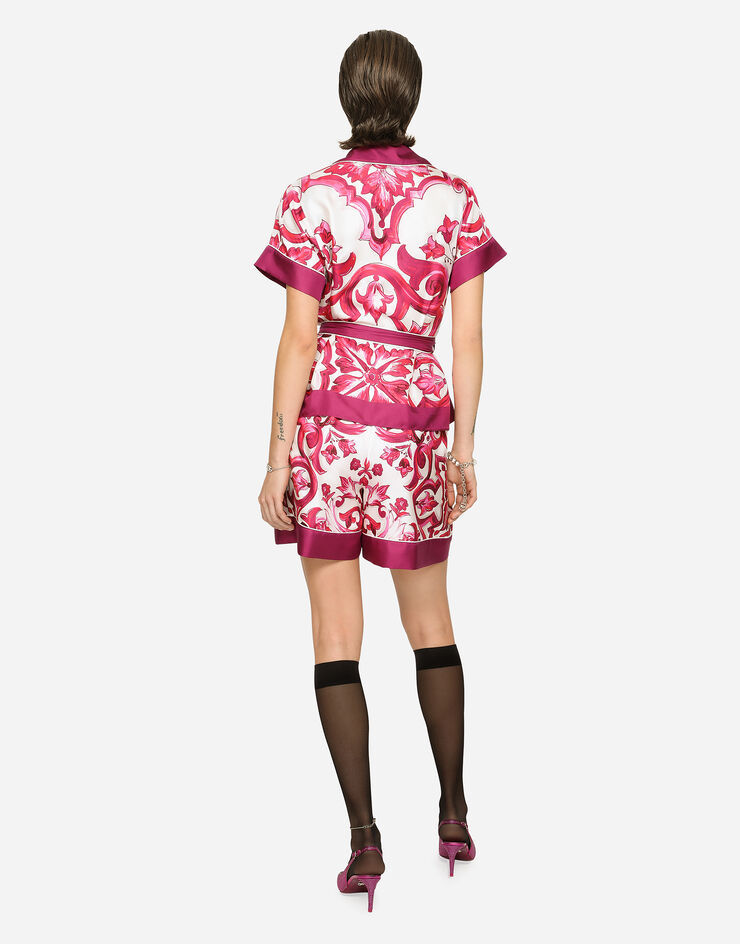 Dolce & Gabbana Majolica Print High-waist Silk Twill Shorts In Red