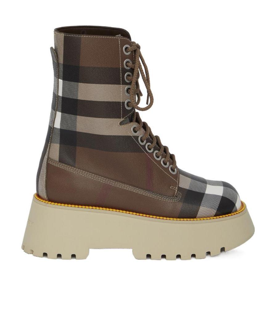 Burberry Exaggerated Check Leatherette Platform Boots In Multicolor