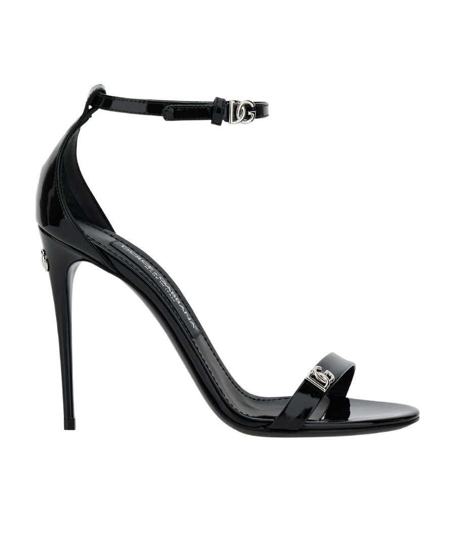 Dolce & Gabbana Black Sandals With Dg Logo Detail In Patent Leather Woman In Black