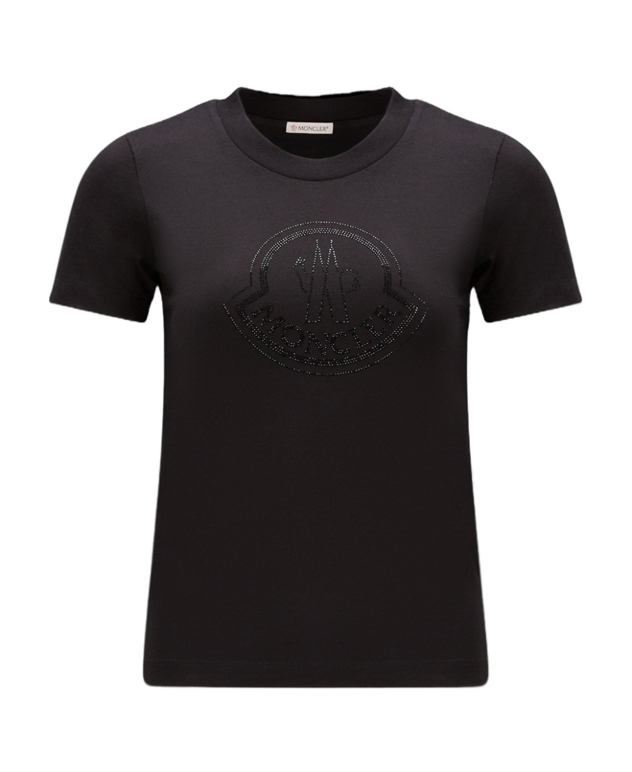 Moncler Crystal Logo Crew Neck T-shirt In Black