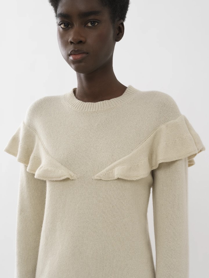 CHLOÉ CASHMERE SWEATER WITH LOTUS LEAF EDGE 