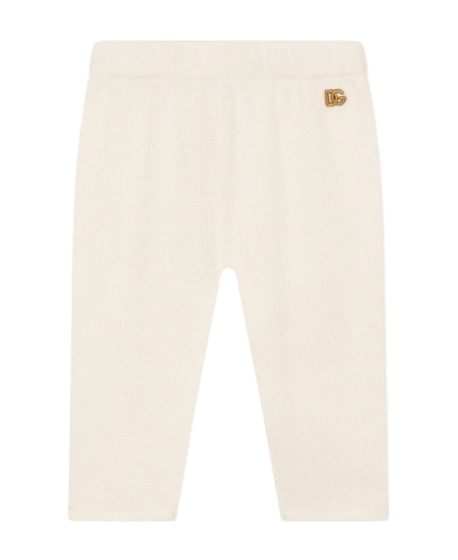 Dolce & Gabbana Gold-tone Logo-lettering Cashmere Leggings In White