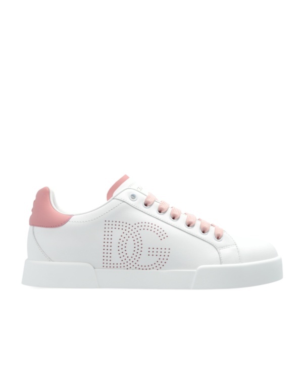 Dolce & Gabbana Portofino Low-top Leather Sneakers With Lateral Monogram In Pink