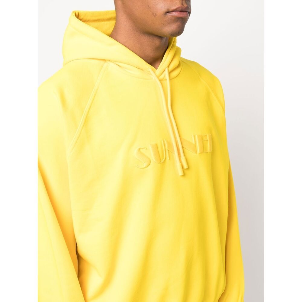 Sunnei Logo Embroidered Drawstring Hoodie In Yellow