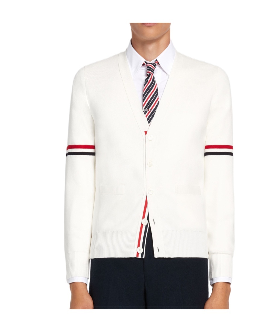 Thom Browne Tri-colour Stripe Sleeve Sweater In White