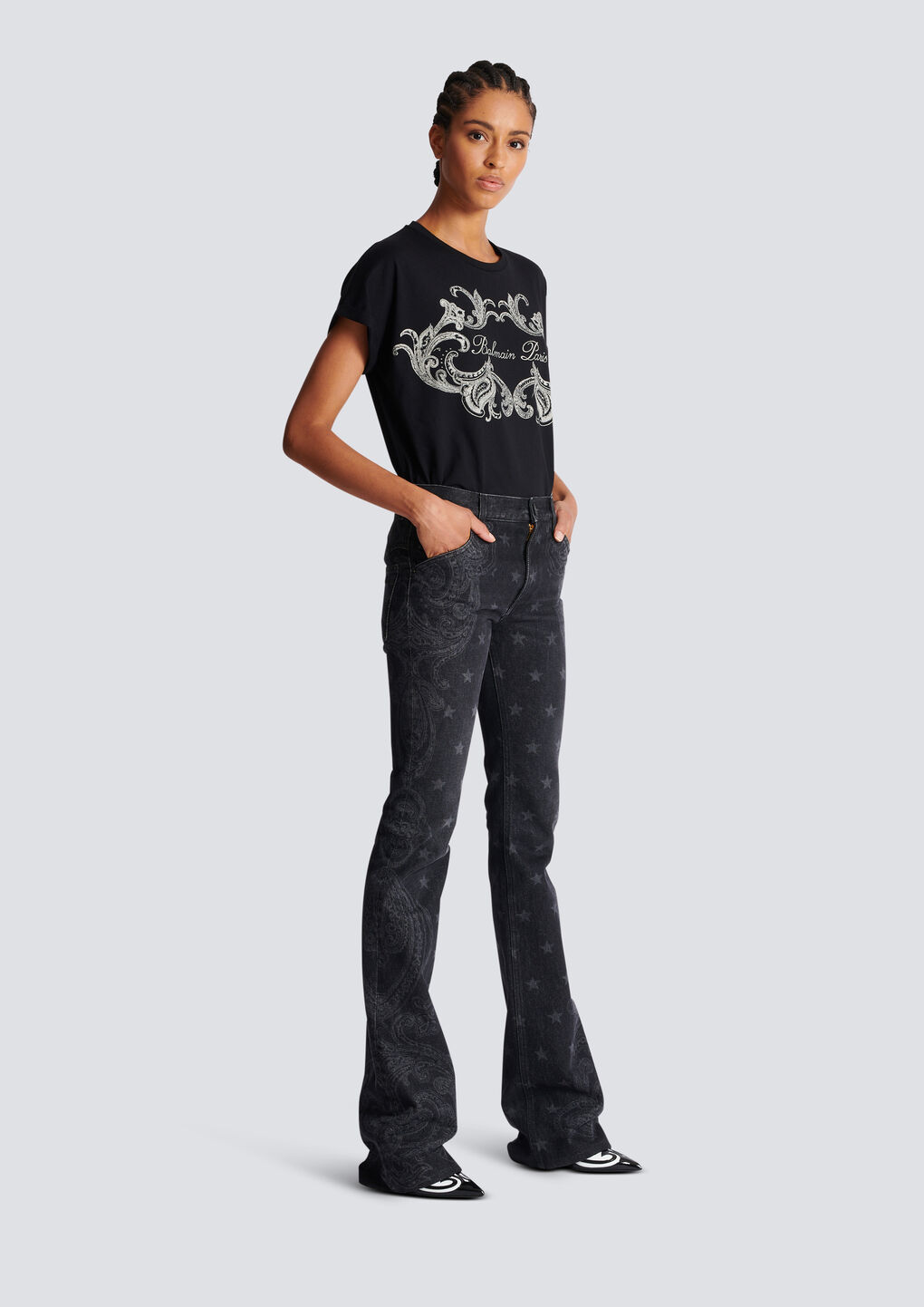 Balmain Star-print Bootcut Mid-rise Jeans In Black