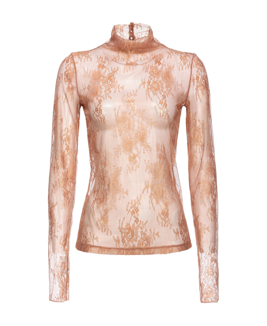 PINKO PINKO LACE-DETAILED ROLL-NECK SEMI-SHEER TOP