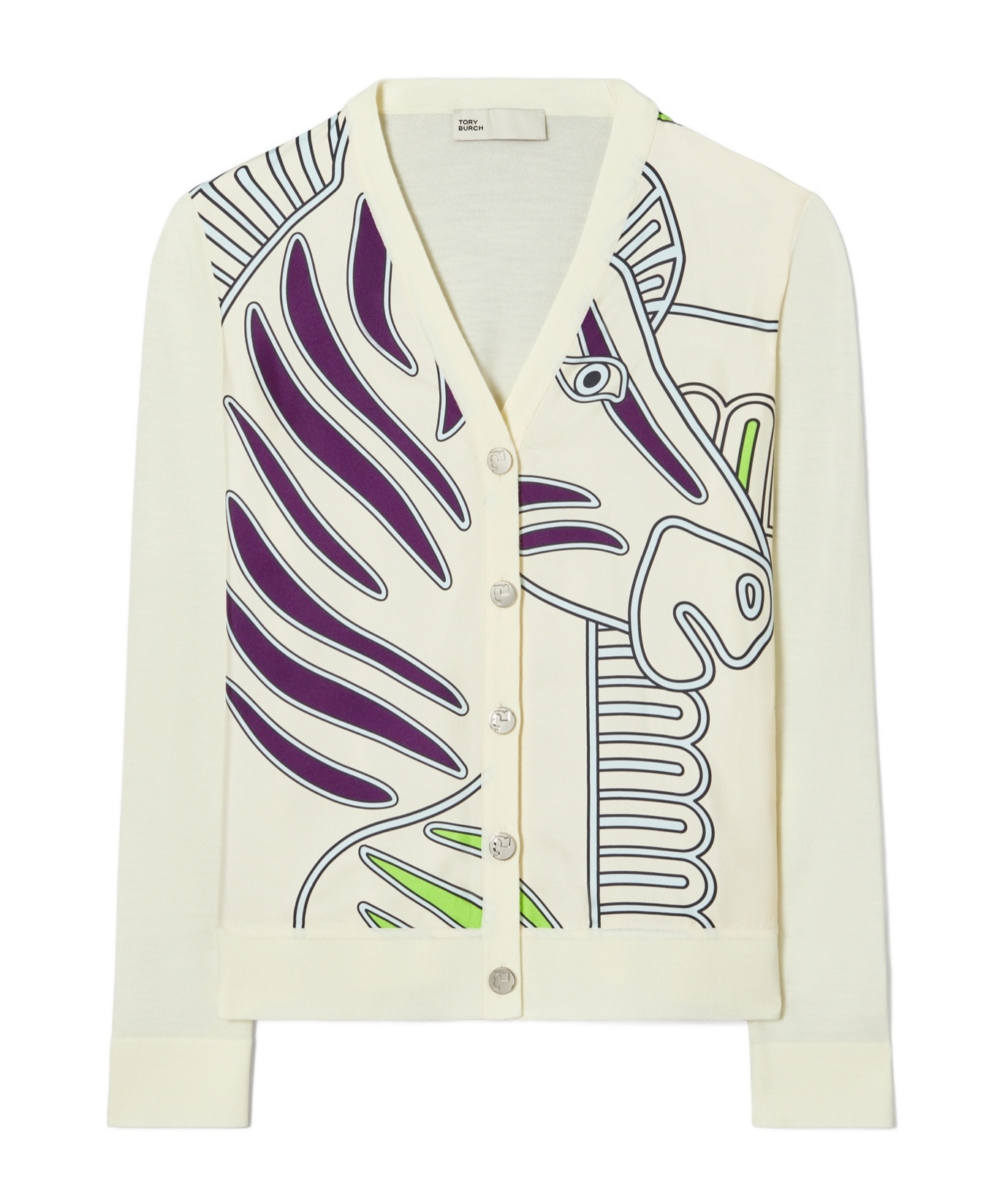 TORY BURCH SILK FRONT ZEBRA-PRINT CARDIGAN 