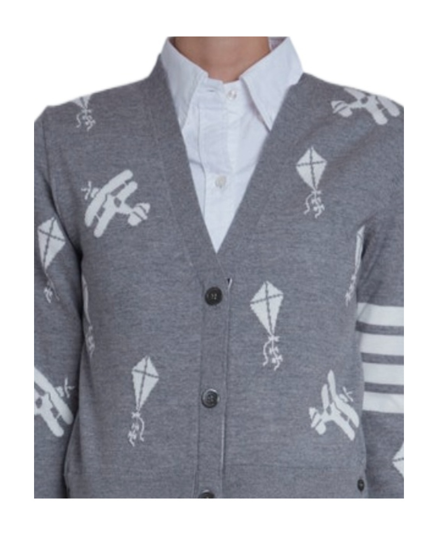 Thom Browne Intarsia-pattern Cardigan In Gray