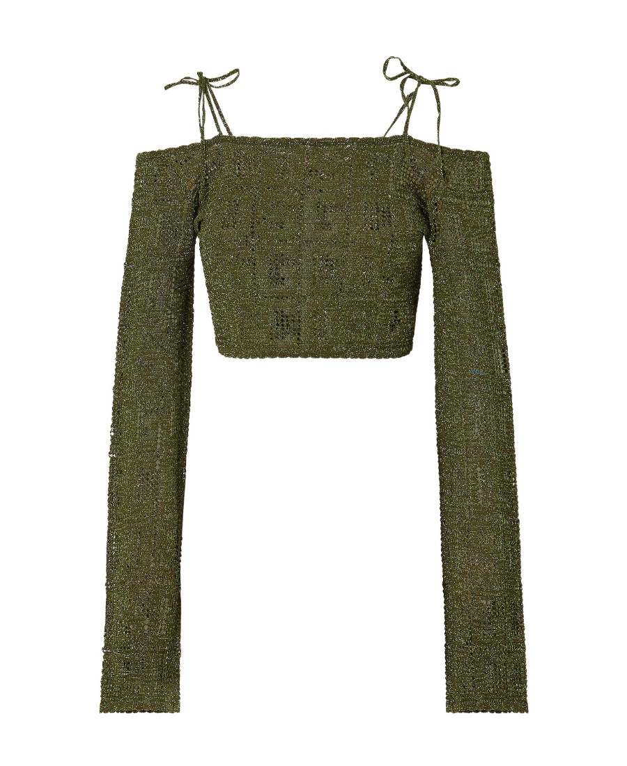Gcds Monogram Cropped Knit Sweater In Green