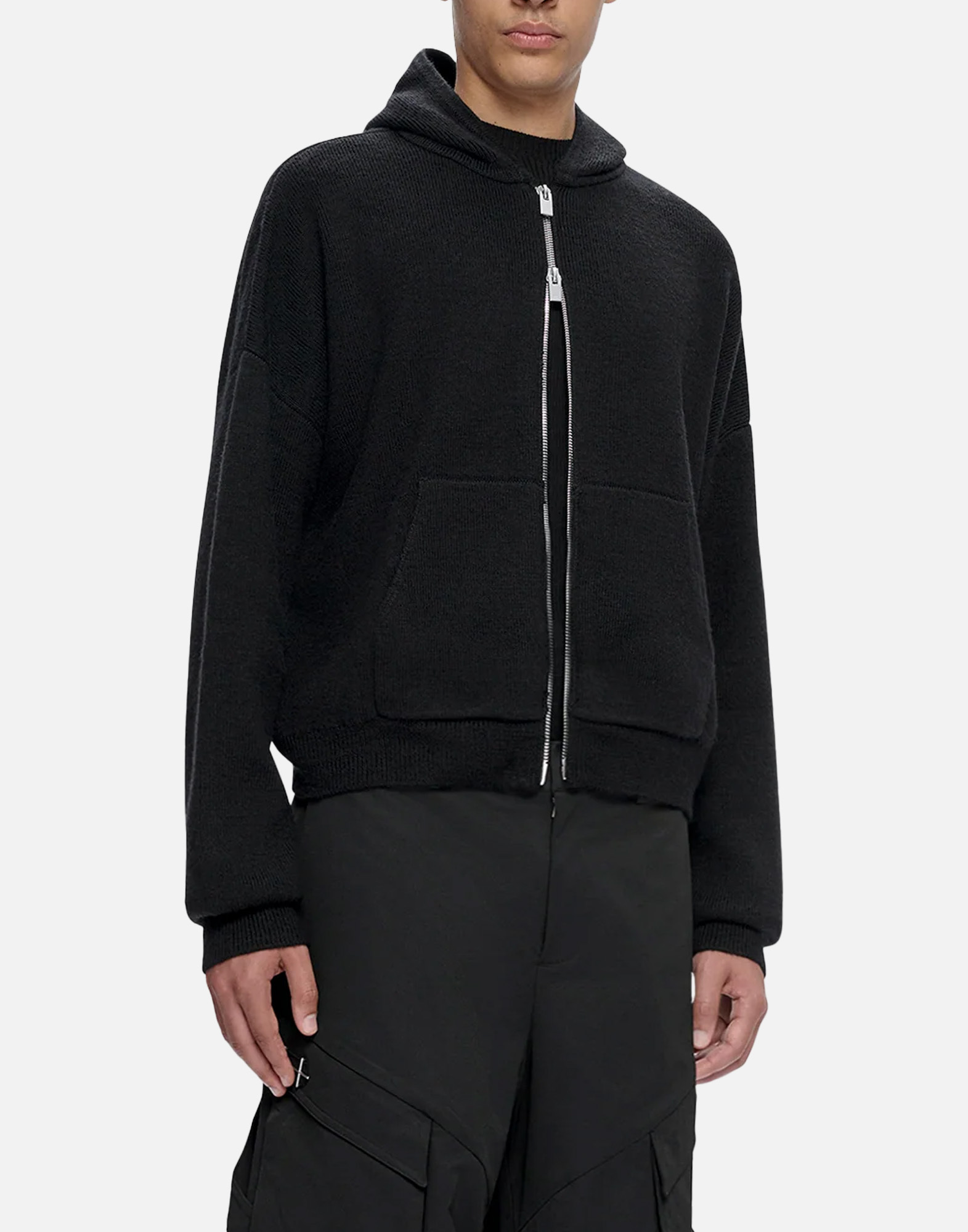 Heliot Emil Zipped Knitted Hoodie In Black